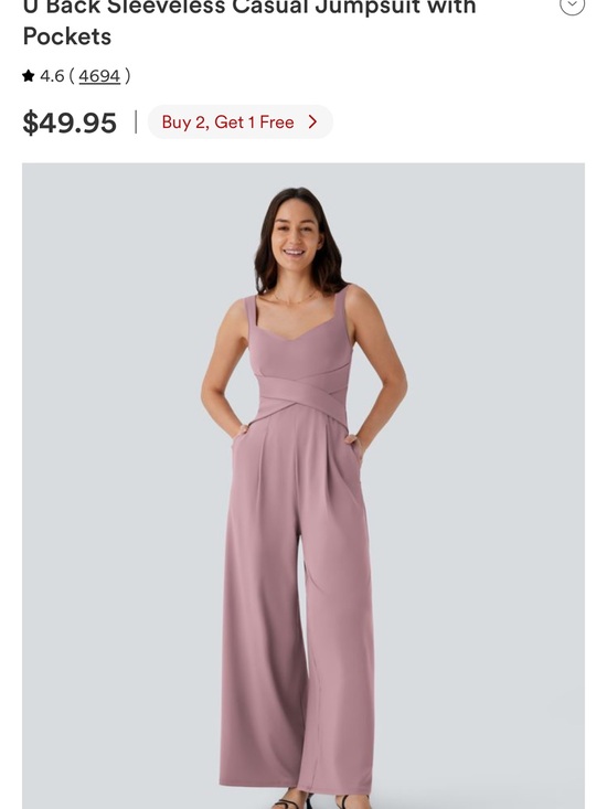 HALARA Pants - HALARA Mauve U-Back Sleeveless Wide-Leg Jumpsuit
